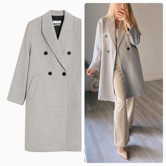 Mango Gray Wool Blend Coat New - Picture 1 of 3